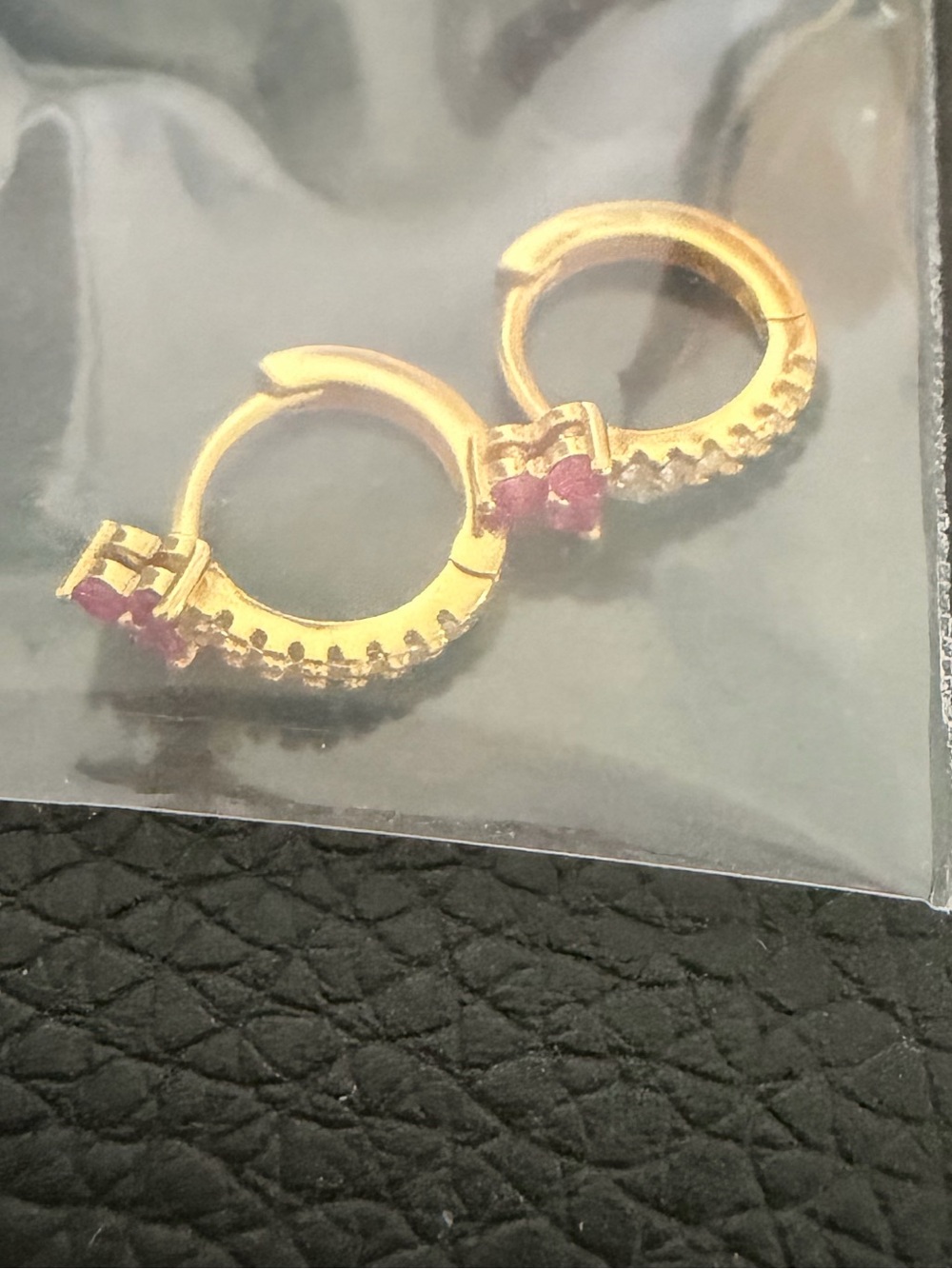 Brand new gold plates 925 post mini hoop earrings pink